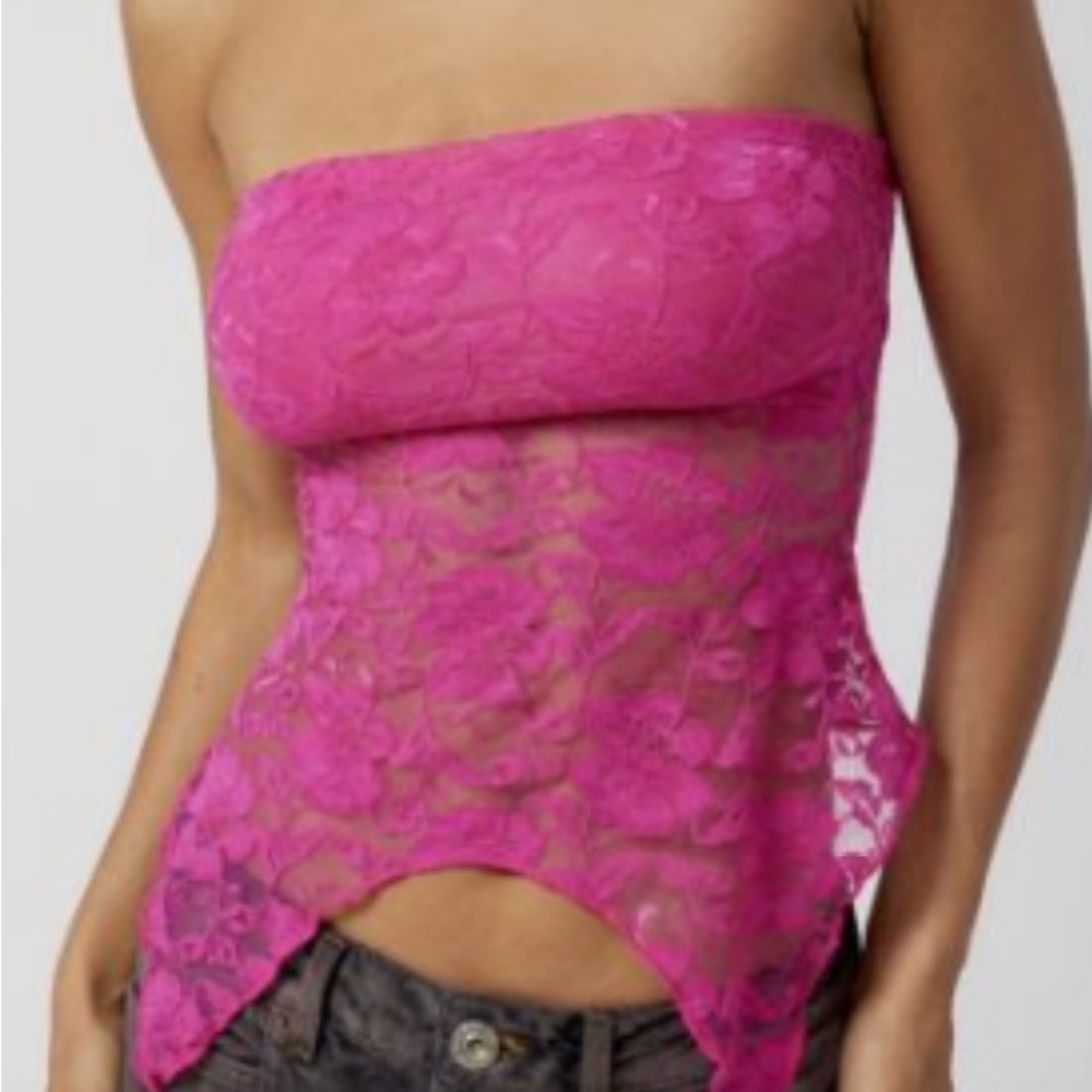 Urban Renewal Pink Asymmetrical Strapless Crop Top